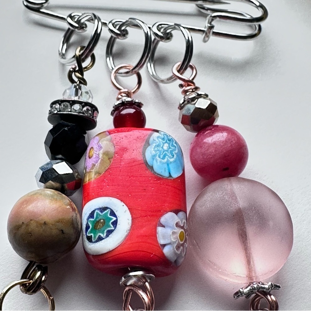 Artisan Glass Bead Brooch | Hand Crafted | Dangle Charm |  Pin Wire-Wrapped OOAK